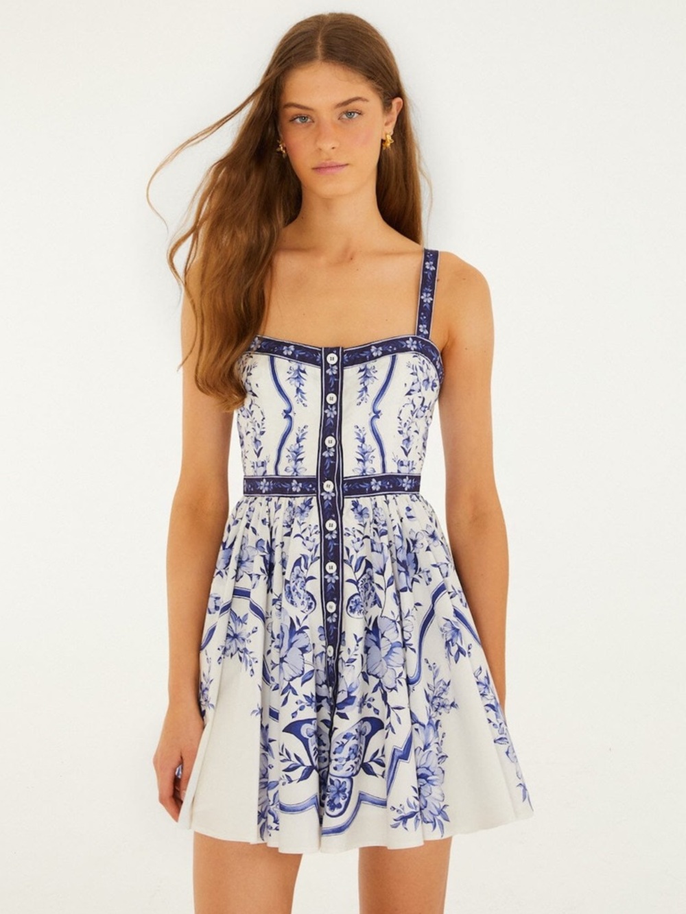 FARM RIO Off-White Porcelain Garden Buttoned Organic Cotton Mini Dress